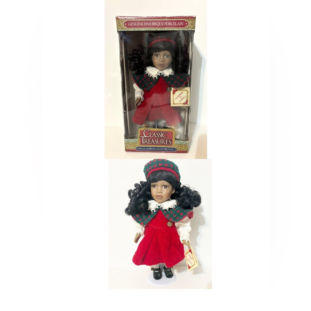 Classic Treasures Genuine Fine Bisque Porcelain Collectible Christmas Doll